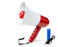 japomizuno Rechargeable Megaphone Speaker,Portable Bullhorn with Lithium Battery, Recording 240s,Siren,USB Player,Volume Control(RED)