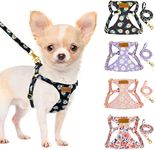 Lukovee Puppy Harness and Leash Set, No Pull Adjustable Lightweight Soft Suede Pet Harness Vest with Snap Buckle for Puppy Small and Medium Size Dog (Black-XS)