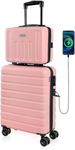 Carry on Luggage AnyZip 20" Suitcase 14" Mini Cosmetic Cases Luggage Sets Hardside PC ABS Lightweight USB Suitcase with Wheels TSA (2 Piece Set 14/20, Pink)