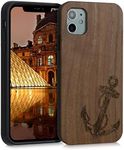 kwmobile Wood Case Compatible with Apple iPhone 11 Case - Cover - Vintage Anchor Dark Brown