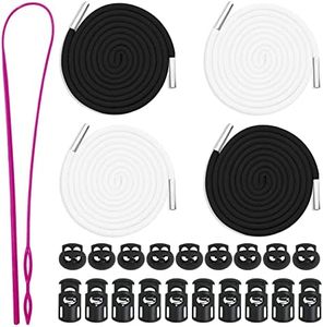 20 PCS Plastic Cord Locks and 4 Replacement Drawstrings, DaKuan 10 PCS Sing-Hole, 10 PCS Double-Hole (Black) End Spring Toggle Stopper Slider with Easy Threader