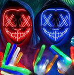 2 SET Halloween Mask LED Mask & Gloves in Multiple Light Modes, Purge Costume Mask, Light up Scary Mask Gloves, Halloween Costumes for Men Adults Kids Boys, Anonymous Neon Mask Halloween Gifts