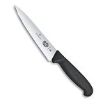 Victorinox Stainless Steel Knife, Fibrox", 15 cm Stamped Carving Knife with Straight Edge and Pointed Tip for Chefs and Professional Cooks, Black, Swiss Made