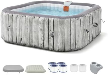 SunSwell 73" Inflatable Hot Tub 4-6 Person, Square Portable Outdoor Spa with 130 Soothing Air Jets, Heater Pump, Insulated Cover and Filter System, Leak-Proof PVC Blow Up Hot Tub for Backyard, Gray