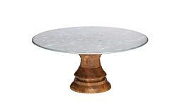 KitchenCraft INDCSTAND Industrial Kitchen Wooden Cake Stand with Steel Platter, Steel, Multi-Colour, 19.5 cm