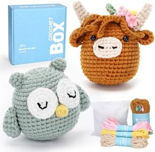 CROCHET BOX Crochet Kit for Beginner, Highland Cow and Owl Learn How to Crochet Stuffed Animals Amigurumi Gift for Adults and Kids(12+), Knitting Set with Yarn Hook Stitch-by-Stitch Video Tutorial