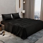 Stoa Paris Double Bedsheet with 2 Pillow Covers, 300 TC UltraSatin Premium Bedding Set, Aesthetic Home Decor, Gift for Couples, Wedding, Anniversary, Date Night - Midnight Black