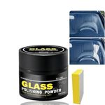 Glass Polishing Powder with Sponge,Gla/ss Polish/ing Scratch Remover,Glass Scratch Remover,Windshield Wash Polish,Polishing Cleaner-Restores Clarity, Removes Scratches & Water Spots on Auto Gla/ss
