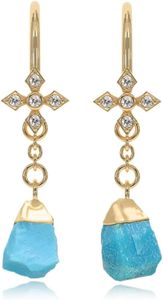Turquoise Earrings for Women Raw Stone Dangle Drop Shape - 18K Gold Vermeil, Certified 925 Sterling Silver Earring - Hypoallergenic Gold Jewelry for Women, Mothers Day Gifts, Birthday Gifts for Women