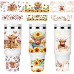 DRONIRING UVDTF Cup Wrap Transfer Stickers - 6 Sheets Highland Cow Cup Wraps, Flower Butterfly Heart UV DTF Cup Wraps for 40 oz Cup Tumbler, Cup Decals DIY Crafts, Unique Gifts for Friends