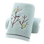 Pidada Hand Towels Set of 2 100% Cotton Bird Tree Pattern Highly Absorbent Soft Luxury Towel for Bathroom 13.8 x 29.5 Inch (Green)