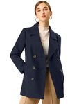 Allegra K Women's Notched Lapel Double Breasted Long Sleeves Winter Coat Dark Navy Blue Large