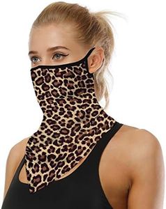 YAYOUREL Fashionable Leopard Neck Gaiter Face Mask Covering Bandanas for Men Women Summer UV Cooling Face Scarf Mask Cover Ear Loop Hole Triangle Facemask Headwear for Fishing Running Cycling Hiking