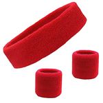 Sweatband Set Cotton Sports Headband Terry Cloth Wristband Moisture Wicking Sweat Absorbing Head Band Athletic Exercise Basketball Wrist Sweatbands and Headbands by Kenz Laurenz (Red)