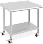 Garvee Stainless Steel Table, 36x24x35 in Metal Trolley Heavy Duty Double Tier Worktable with Casters Backsplash Food Preparation Stainless Steel Table for Kitchen Restaurant Commercial Workstation