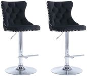 2X Velvet Dining Chairs Upholstered Tufted Kithcen Chair with Solid Wood Legs Stud Trim and Ring (Black)