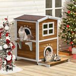 YITAHOME Two Story Outdoor Cat House for 2 Cats, Large Feral Cat Shelter Weatherproof, 2 Story Outside Cat House for Multiple Cats