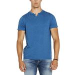 Buffalo David Bitton Men's Kawise Buttoned T-Shirt Henley, True Blue, S