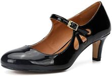 fereshte Women Ankle Strap Mid Kitten Heel Work Dress Pumps Shoes Round-Toe Black Size: 11