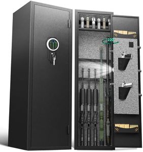 RIFLEWELL 5-6 Rifle Gun Safe, Biometric Fingerprint Gun Safe for Home Rifle and Shotguns, Quick Access Gun Cabinets with LED Light, Gun Safe with Adjustable Gun Rack and Removable Shelf