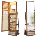 HWB Jewelry Cabinet with Light Storage: 360° Swivel Jewelry Storage with Full-Length Mirror - Standing Lockable Jewelry Armoire Organizer for Girls/Women Gifts - Wood