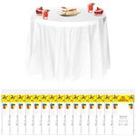 SHUESS 15 Pcs Round Tablecloths - Plastic Table Cover - Table Cloth Party - White Round Party Table Cover - 84 Inch Disposable Tablecloths