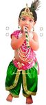 Fancy Agents Satin Lord Krishna Costume For Kids| Baby Krishna Dress For Janmashtami| Fancy Dress Costume For Baby Boys/Girls| Krishna Dress For Kids Without Cummerbund (5-6 Years, Green)