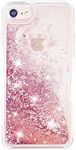 uCOLOR Rose Pink Glitter Case for iPhone 8/7 iPhone 6S/6 Case for Girls(4.7") Sparkle Quicksand Liquid Waterfall Clear Protective Case for iPhone8/7/6S/6