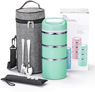 Lille Home Stackable Stainless Steel Thermal Compartment Lunch/Snack Box, 3-Tier Insulated Bento/Food Container with Lunch Bag, Utensils Set and Three Extra Seals, 43OZ