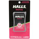 HALLS Minis No Sugar Added Watermelon Flavour Cough Drops, Throat Lozenges, Sore Throat Relief, Mentho-Lyptus, 24 lozenges