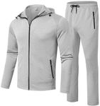 Rdruko Mens Tracksuit Set Hooded Jacket Sweatsuits Jogging Tops Full Zip Joggers Sports Sweatsuit with Pockets Grey L