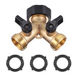 Zocipro Hose Splitter 2 Way, 3/4" Y Valve Garden Hose Connector Garden Brass Manifold, Washing Machine Y Piece for Outdoor, Garden, Courtyard, Lawn, Kitchen