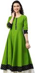 Yash Gallery Women's Cotton Slub Printed Anarkali Kurta for Women (226YK346GREEN_Green_Medium)