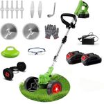 Cordless Garden Strimmers,Electric Cordless 21v Grass Strimmer with 2 X 2000mAh Battery, Adjustable Metal Blades,Garden Trimmer Telescopic Lightweight with Roller for Gardens,Park Lawns (Green)