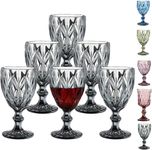 6 Pieces Vintage Wine Glasses Set, 8 Ounce Colored Glass Water Goblets, Stemmed Retro Style Drinking Glasses, Crystal Glass Cups, Dishwasher Safe, for Wedding Party Red Wine Glass with Gift Box