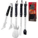 Gifts for Men - BBQ Grilling Set, 4 Piece Set - Heavy Duty Stainless Steel Barbeque, Gifts for Dad, Father, Outdoor and Indoor Use, Perfect for Music Lover and Barbecue (Guitar)