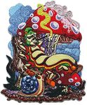 Smoking Caterpillar w/Pet Snail & Mushrooms Iron On Patch