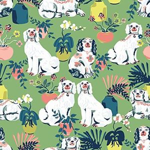 PrintFresh PFS4811: Jade Good Dog Peel & Stick Wallpaper, Multi, 30 Sq Ft