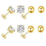 9ct Gold Ball Stud Earrings for Women,Stud Earrings with Black Crystal for Girls(4 Pairs).