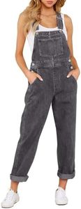 Vetinee Women's Pebble Grey Adjustable Straps Pockets Boyfriend Denim Bib Overalls Jeans Pants XX-Large