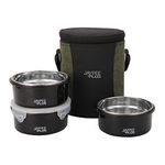 Jaypee Plus Stainless Steel Micropac 3 Container Lunch Box | Leak Proof | Microwave Safe Without Lid | Air Tight | Insulated Tiffin Box for Office | 400Ml Each Container Black White