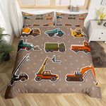 Homewish Cartoon Excavator Duvet Cover For Kids,Cartoon Vehicles Bedding Set Super King Child Construction Site Car Bedspread Cover All Season Soft,Orange Tractor Truck Bedding Set With 2 Pillowcase