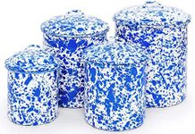 Crow Canyon Home Enamelware Canister Set, 4 piece, Blue/White Splatter