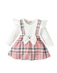 Haokaini Baby Girl Clothes Newborn Romper Dress Long Ruffle Sleeve Outfits Floral Suspender Skirt Overall Infant Jumpsuit Set