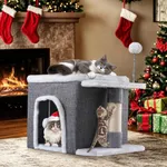 YITAHOME Cat Bed for Indoor Cats Cube House, Covered Cat House with Fluffy Ball Hanging and Nature Sisal Post,Cat Cave Bed Playhouse, Cute Cat Condo for Multi Small Pet Kitten, Grey