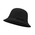 UltraKey Women Felt Hat, Bucket Hat, Adjustable Vintage Bowler Suede Wool Hat with Bowknot Black