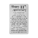 TANWIH 11th Anniversary Card Gifts for Him Husband Steel, Happy 11 Year Wedding Anniversary Cards for Men, Engraved Metal Wallet Insert