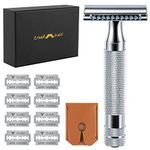 CHARMMAN Classic 3-piece Double Edge Safety Shaving Razor, 1 Razor + 10 pcs Super Stainless Blades+ Travel Cover + Luxurious Packaging