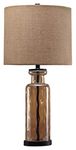 Signature Design by Ashley - Laurentia Glass Table Lamp with Drum Shade - Champagne Toned