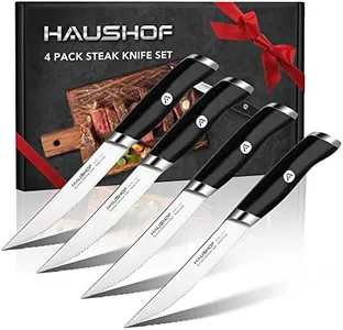 HAUSHOF Steak Knives Set of 4, German Stainless Steel Premium Serrated Steak Knife Set with Gift Box, Full Tang Design with Ergonomic Handle, Gifts Knife Set for Dad, Mom, Husband and Wife